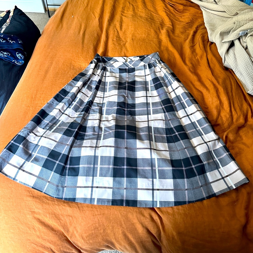 Kate Spade Blue and White Plaid Midi Skirt